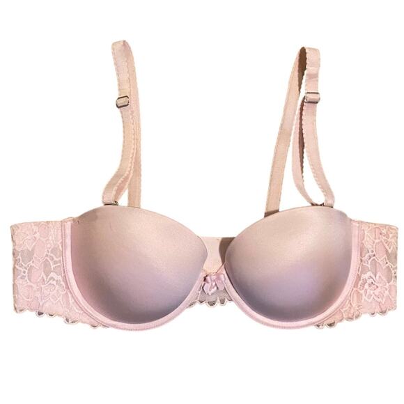 Aerie Mia Bra 36B Push Up Pink Satin Lace Adjustable Removable Straps Strapless - Picture 8 of 8